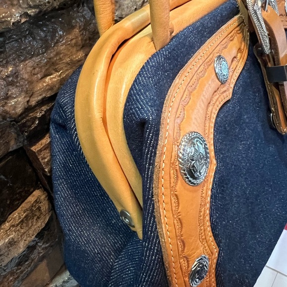 Circle Y of Yoakman - Denim and Tan Leather Handmade Bag - Picture 6 of 15